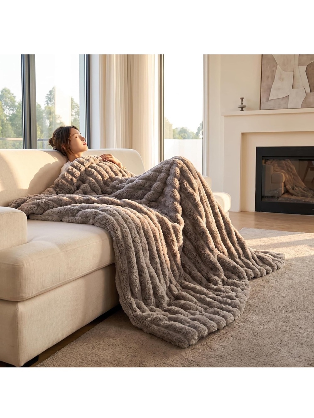 Luxury Plush Taupe/Gray Throw Blanket - Cozy Home Bedding NWT